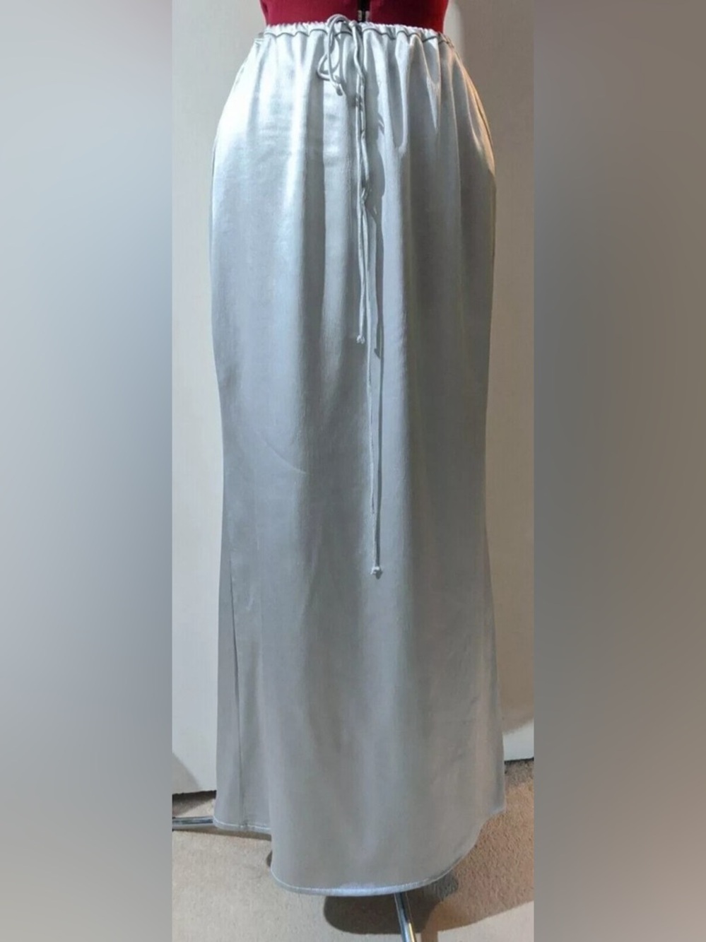 Zara Pearl Long Grey Satin Skirt Size M